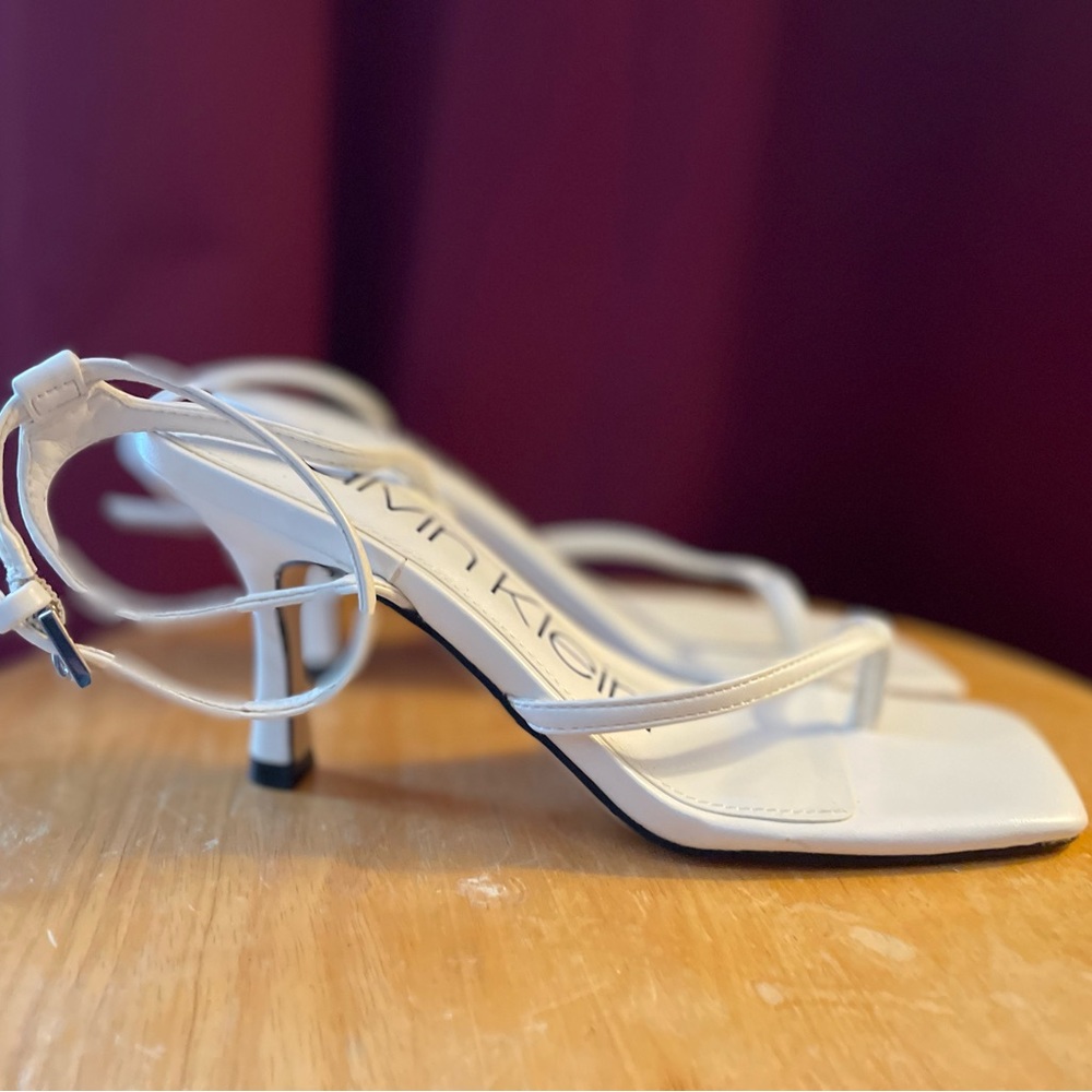Calvin Klein Millie Ankle Strap Sandal in White. - Picture 15 of 15